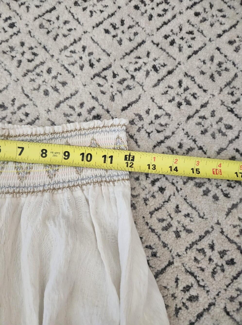 Ivory Boho Wide Leg Palazzo Pants Metallic Embroidered Smocked Waist - Picture 5 of 12